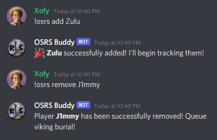 Example of bot commands for adding and removing players